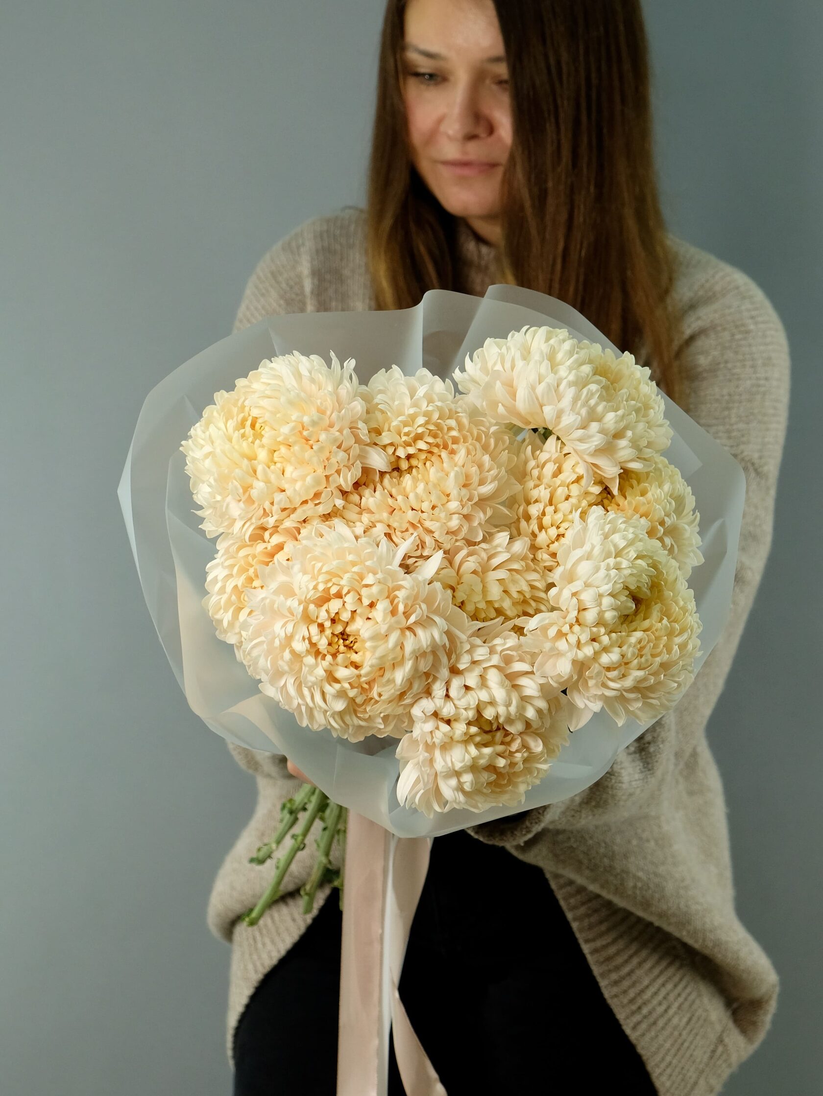 Кремовые хризантемы