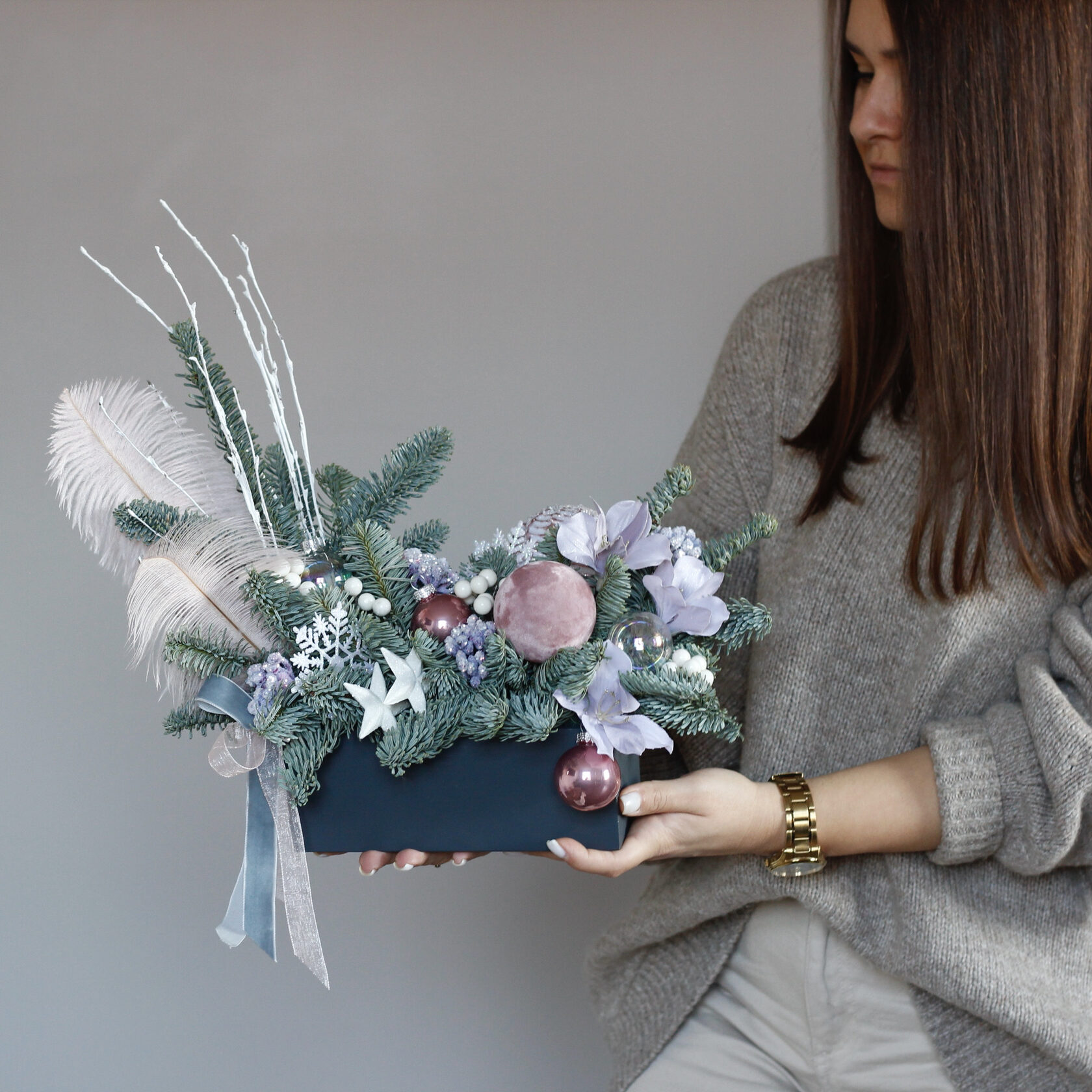 Новогодняя композиция Розовый Жемчуг