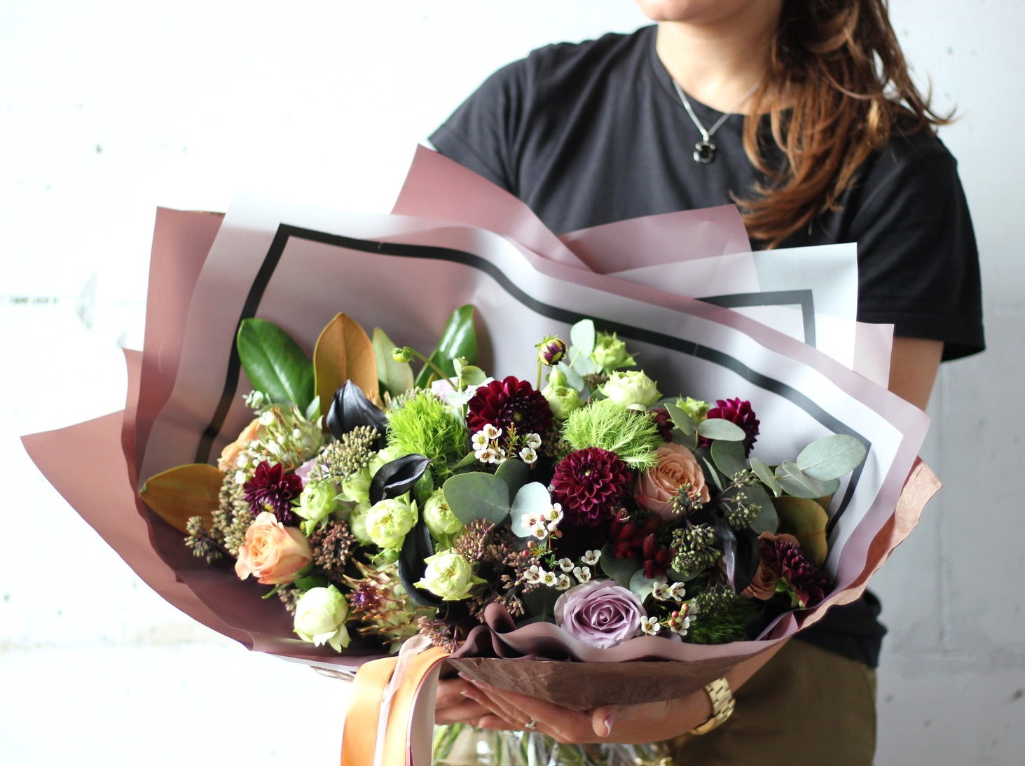 Букет с розами Капучино в эко-стиле